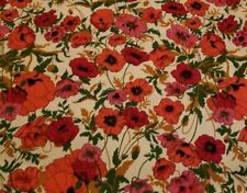 Vintage Crepe Fabric 30s Bright Pink Red Poppies 1Y picture