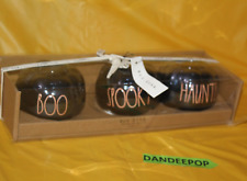 Rae Dunn Boo Spooky Haunted 3 Pc Pumpkin Black Ceramic Luster Candle Holders picture