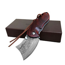 ALBATROSS Damascus Steel Folding Pocket Knife Yellow Sandalwood Handle (HGDK002) picture