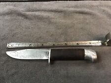 VINTAGE OLD UNMARKED FIXED BLADE HUNTING KNIFE LEATHER HANDLE picture
