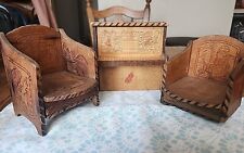Lot of Three Antique Flemish Art Pyrography Wooden Boxes - Set of Chairs & Piano picture