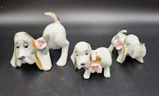 Vintage Chase Hand Painted Japan 3 Ceramic Hound Dogs Gold Trim Pink Flowers picture