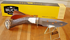 BUCK KNIFE 192 VANGUARD 420HC BLADE ELK CROWN HANDLE TRACK SERIES LEATHER SHEATH picture