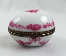 Vintage Ancienne Manufacture Royale Limoges Pink Floral Egg Hinged Trinket Box picture