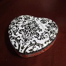 BRIGHTON Metal Heart Shaped Container w black & white Design on cover - MINT picture