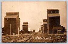 Seven Elevators Esmond North Dakota Acme Grain Railroad Tracks c1910 RPPC picture