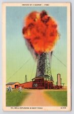 c1940s~West Texas TX~Oil Rig Well~Fire Explosion~Workers~Vintage Postcard picture