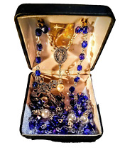 Creed Sapphire Blue with Pearl Glass Rosary New Mother & Case picture
