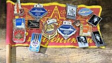 Vintage Soviet Flag With Pins Propaganda  1ft Long Stick Russia picture