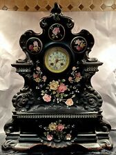 Large Antique French Floral Porcelain Mantel Clock picture