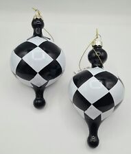 Black White Harlequin Checkerboard Finial Large Glass Ornament 6.5