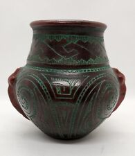 Marivaldo Brazilian Pottery signed Geometric Design Aztecian in Style picture