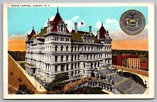 State Capitol Albany New York American Flag Birds Eye View Government Postcard picture
