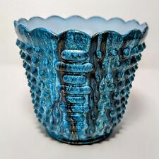 Extremely Rare Vintage Glazed Turquoise Glass Hobnail Planter picture