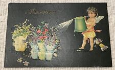 Remembrance vintage postcard Cherub watering flowers Ser 264 Germany picture