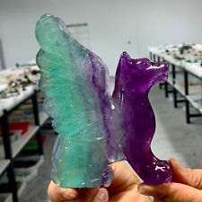 1.16LB Handcarved Flying Dog Crystal Specimen with Natural Purple Green Fluorite picture
