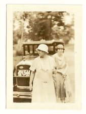 1930s Real Photo Two Women Broken Down Model A Ford 2.5x3.5 Snapshot VTG picture