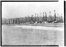 View of oil derricks on Venice Beach California Old Photo picture