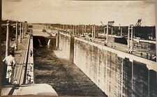 RPPC Panama Canal Men at Locks Antique Real Photo Postcard c1910 picture