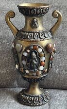 Vintage Brass Stone Asian Tibetan Nepali Ethnic Vase Vessel Urn Ornate Zen picture