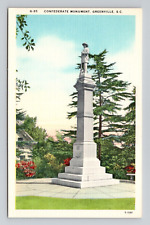 Postcard Confederate Monument in Greenville South Carolina, Vintage Linen L10 picture
