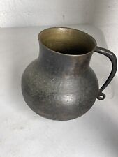 Antique Hammered Brass or Bronze Pitcher Very Heavy with Scrolled Handle picture