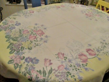 EXCELLENT VINTAGE 40s 50s TABLECLOTH YELLOW/PINK/BLUE FLORAL 62X52