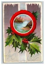 Vintage 1900's Christmas Postcard Winsch Back Embossed Mistletoe Silver Face picture