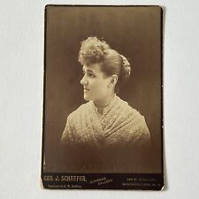 Antique Cabinet Card Photograph Beautiful Young Woman Big Bangs Rochester NY picture