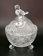 Vintage Hofbauer Byrdes Crystal Clear Bird Footed Candy Dish with Lid Germany picture