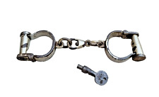 Vintage Old Antique Iron Nickel Plated Rare Chain Lock Key Handcuffs picture