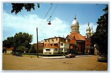 c1950 Winona Minnesota St. Stanislaus Church Building Tower Classic Car Postcard picture