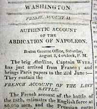 1815 headline newspaper BATTLE of WATERLOO with ABDICATION of NAPOLEON BONAPARTE picture