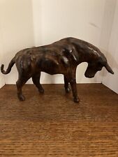 Vintage Decorative Leather Wrapped Bull Sculpture With Glass Eyes  picture