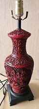 Antique Cinnabar Over Brass Carved Lamp picture