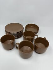 Vintage Set of GENUINE MELAMINE Brown Dishes - 11 Small Plates 6 Bowls 4 Mugs picture