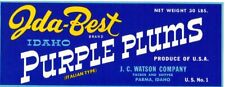 Original scarce IDA-BEST Idaho Purple Plums crate label Watson Parma Idaho picture