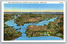Vintage Postcard CA Topographical View San Francisco Aerial View ~11958 picture
