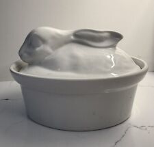 Vintage Ceramic Bunny Rabbit Lidded Casserole Dish WCL Brand White 9