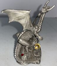 VTG Gallo 1992 Ridolfi Pewter Winged Dragon Statue 2.75” W/Crystal Ball/Jewels picture