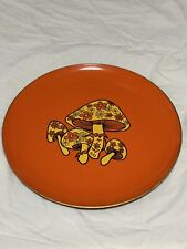 Vintage Retro 1960s 70s Merry Mushroom Serving Tray Plate Orange Yellow 15 1/2