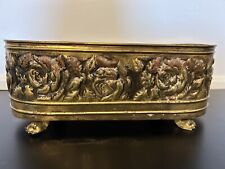 Vintage Brass Planter Long Footed Rose Flower Embossed Made in England picture