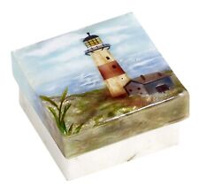 Lighthouse capiz trinket box nautical decor 3x3