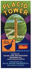 PLACID TOWER Vintage Lake Placid Florida Crate Label, *AN ORIGINAL CITRUS LABEL* picture