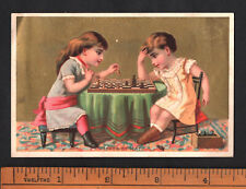 Victorian Children Playing Chess Rare French Trade Card 1890's Board Game Echec picture