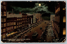 Akron, Ohio - Main Street North from Buchtel Hotel by Night - Vintage Postcard picture