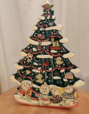 Vintage Christmas Tree Transfar Intl Hand Painted Wood Paper Towel Holder Bears picture