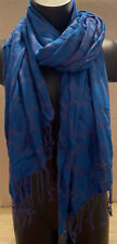 Disney Parks Hidden Mickey Blue Fringed Rayon Scarf Rectangle 24x80 picture