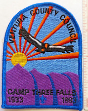 1993 CAMP THREE FALLS Summer Camp Patch Ventura County Council, California picture
