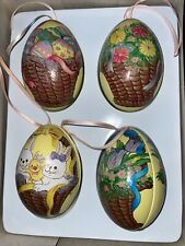 4 Decoupage metal and plastic  Easter Egg Candy Containers  lot of 4 rare picture